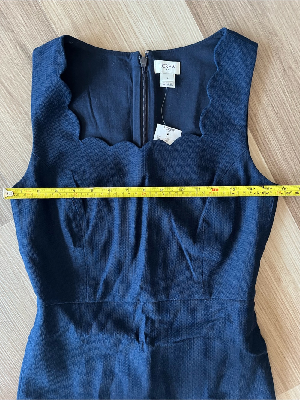 J.Crew Navy Scalloped Sheath Dress Size 2 NWT Lined Cotton Workwear - Picture 6 of 13